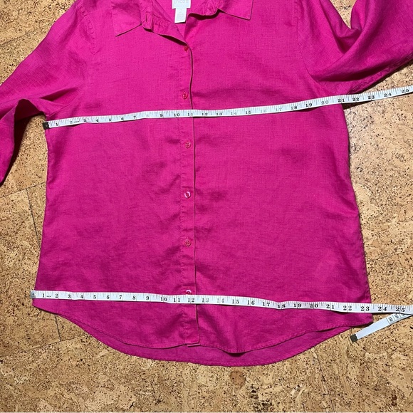 Chico’s 100% Linen 3/4 Sleeve Fuchsia Pink Button Down Top Sz M/12 US Chico’s 2 - Picture 7 of 9